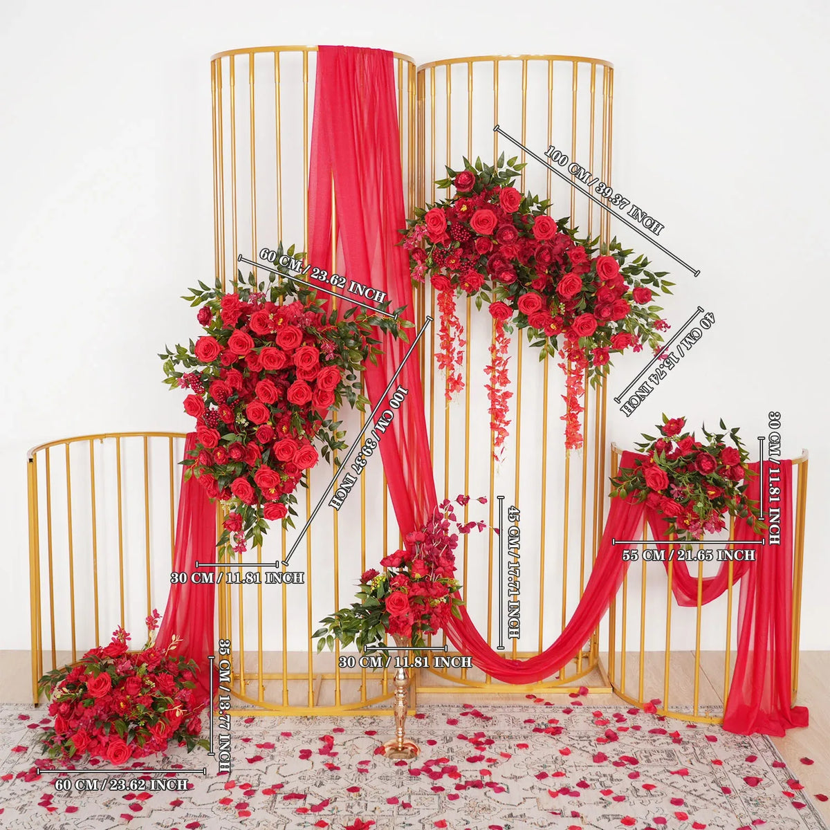 Uflower Artificial Red Wedding KT Backdrop Flower Decor SET80059 - Uflower