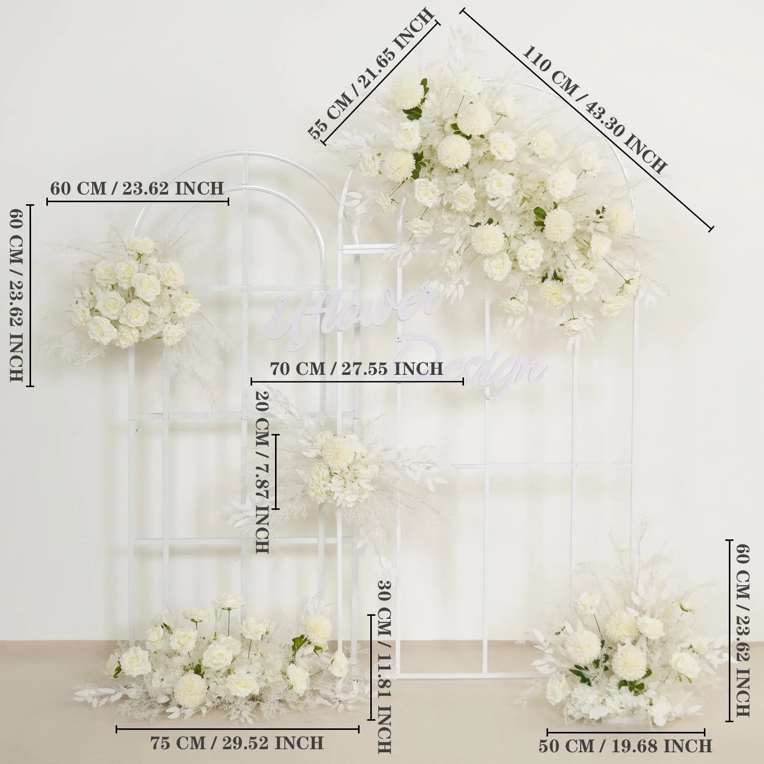 Uflower Artificial White Wedding KT Backdrop Flower Row Decor SET80061 - Uflower