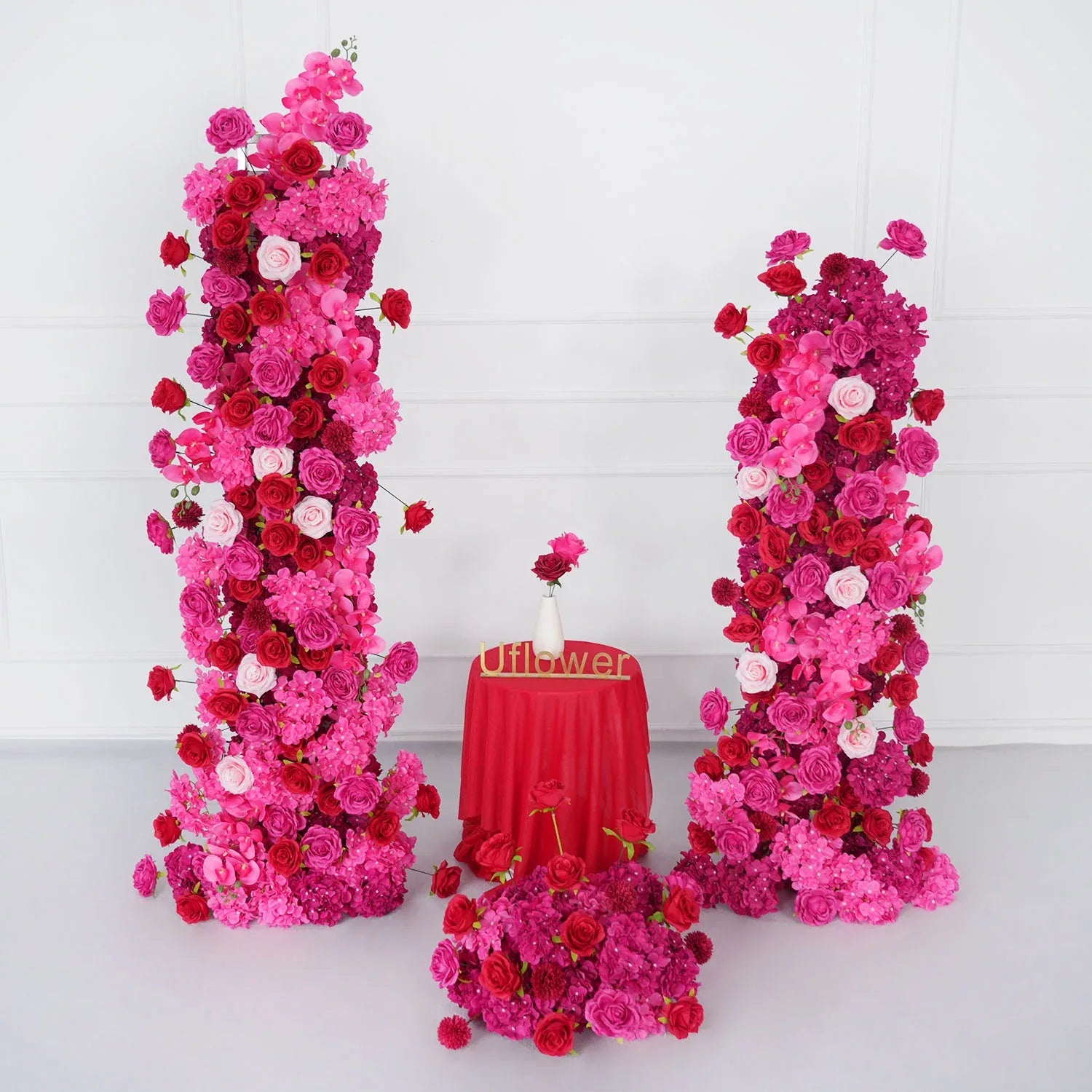 Artificial Rose Red Wedding KT Background Decor Flower Row SET80094 - Uflower
