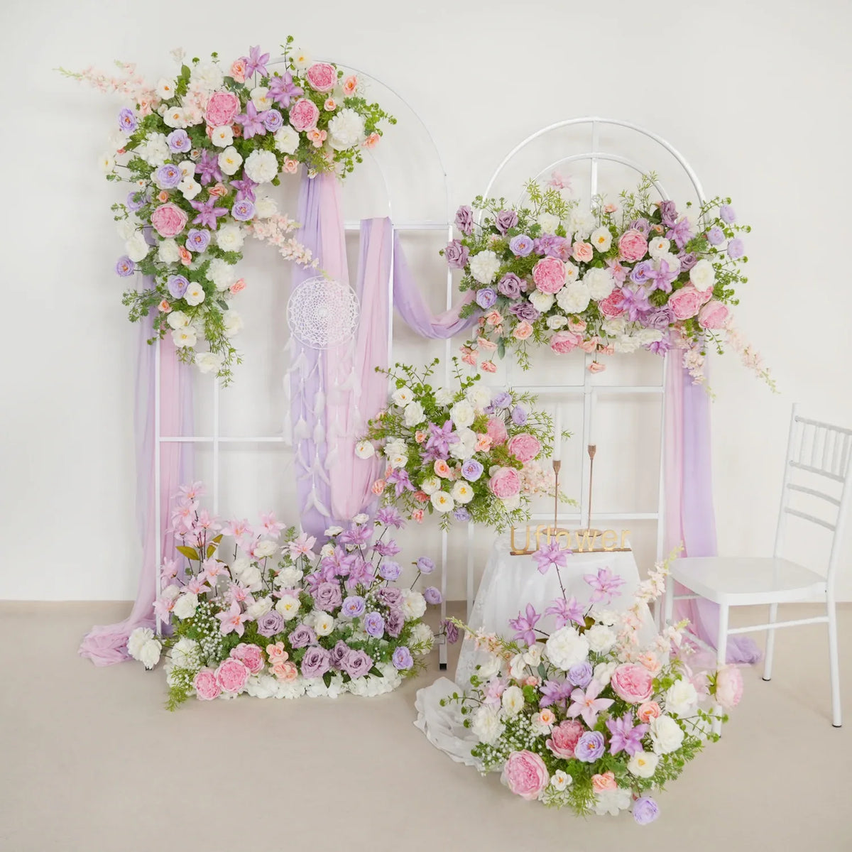Uflower Artificial Purple Pink Wedding KT Backdrop Flower Row Decor SET80077 - Uflower