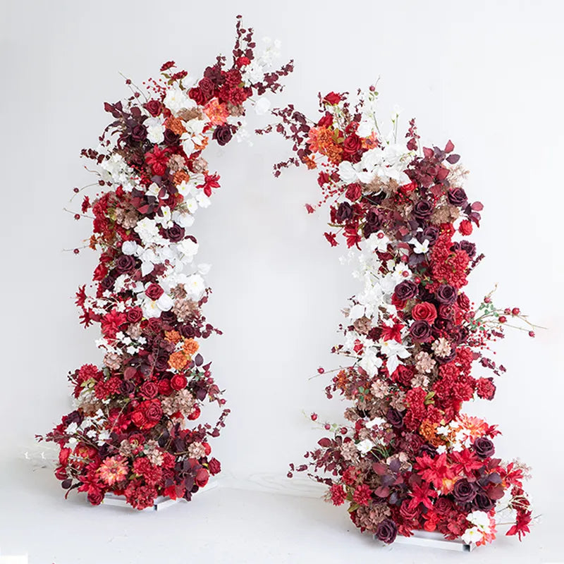 Uflower Red Floral Arrangement Horn Arch Wedding Backdrop Props SET80134-01