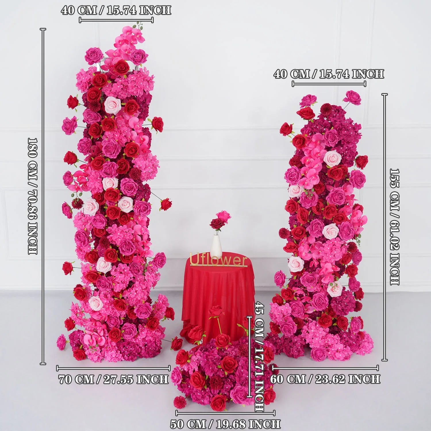 Artificial Rose Red Wedding KT Background Decor Flower Row SET80094 - Uflower
