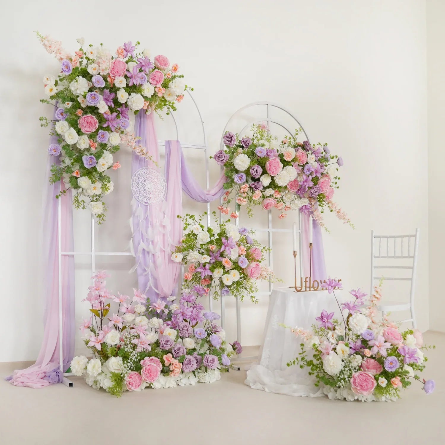 Uflower Artificial Purple Pink Wedding KT Backdrop Flower Row Decor SET80077 - Uflower