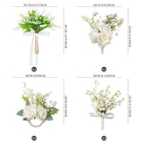 Uflower White Series With Greenery Bride Bouquet Wrist Corsage Groom Boutonniere Wedding Event Supplies SET80080-12 - Uflower