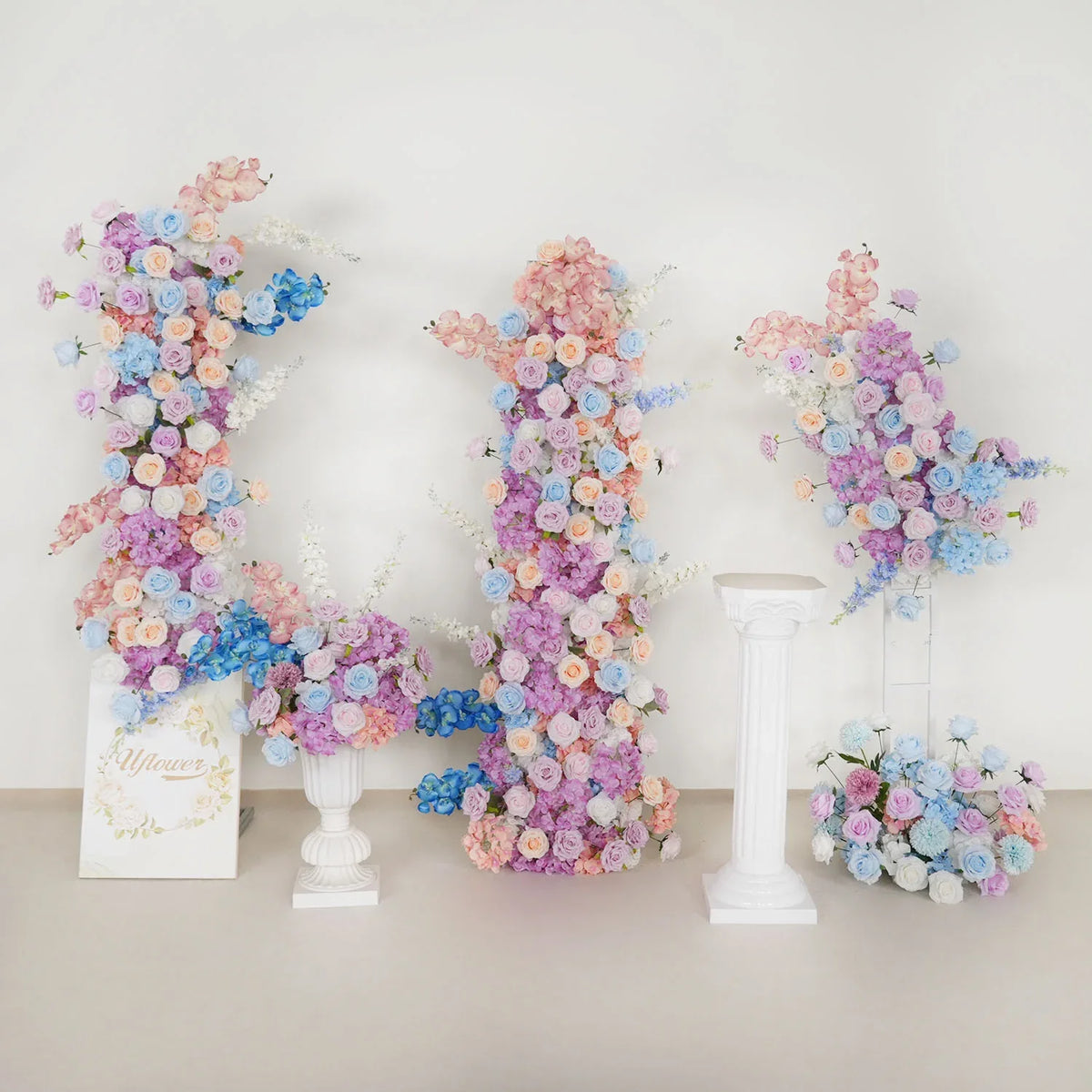Uflower Purple Blue Rose Wedding Background Arch KT Board Decoration Flower Arrangement SET80105 - Uflower