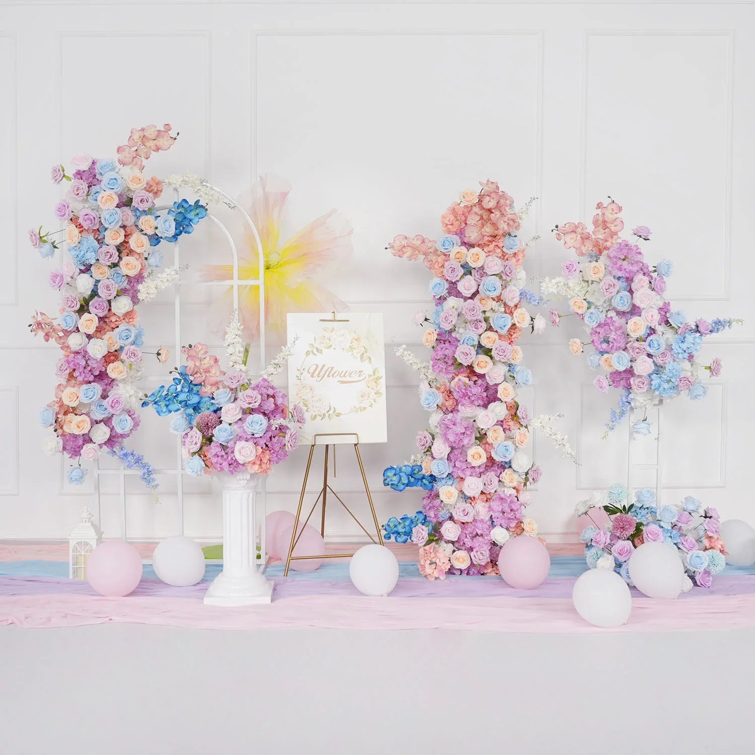 Uflower Purple Blue Rose Wedding Background Arch KT Board Decoration Flower Arrangement SET80105 - Uflower