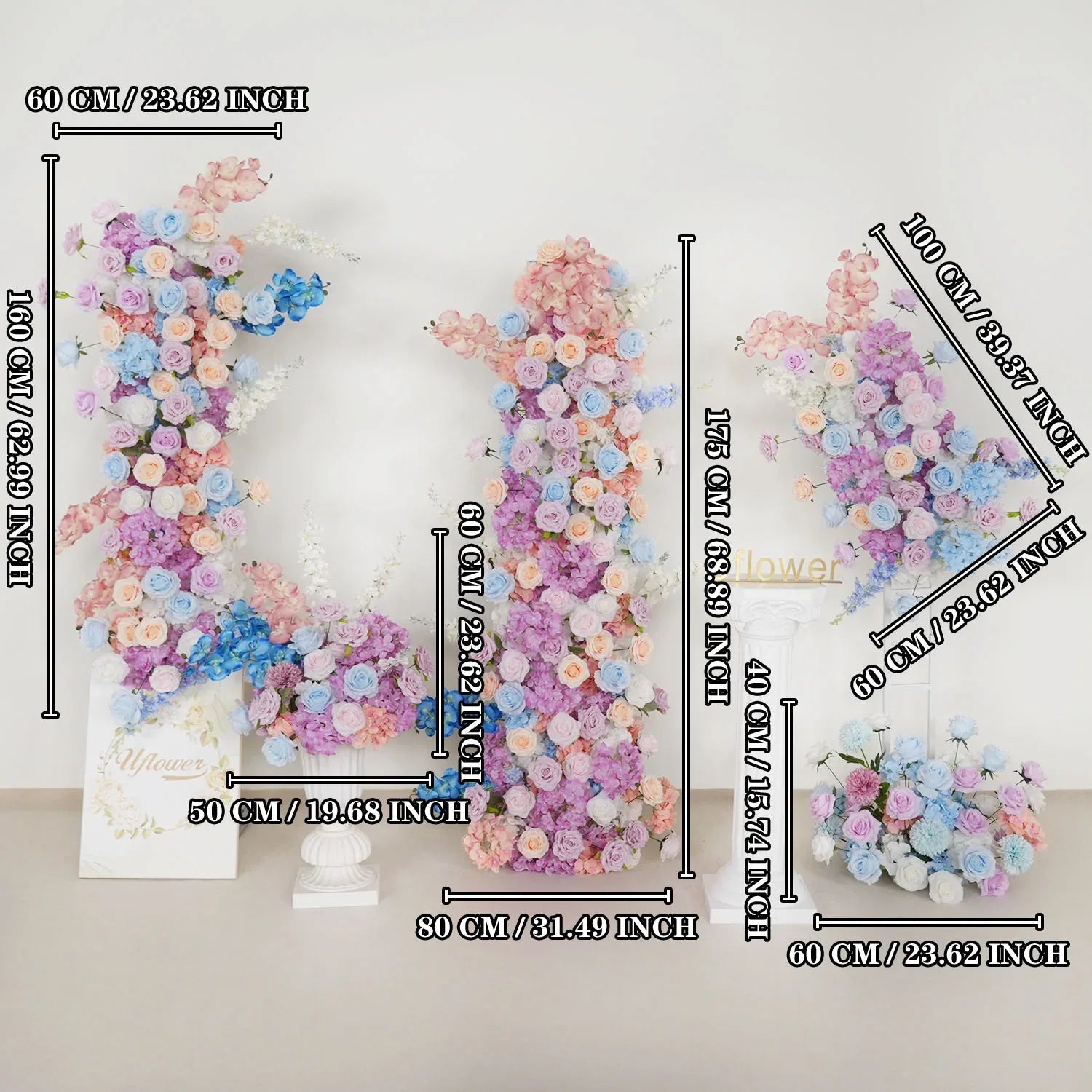 Uflower Artificial Purple Blue Wedding KT Backdrop Flower Row Decor SET80105 - Uflower