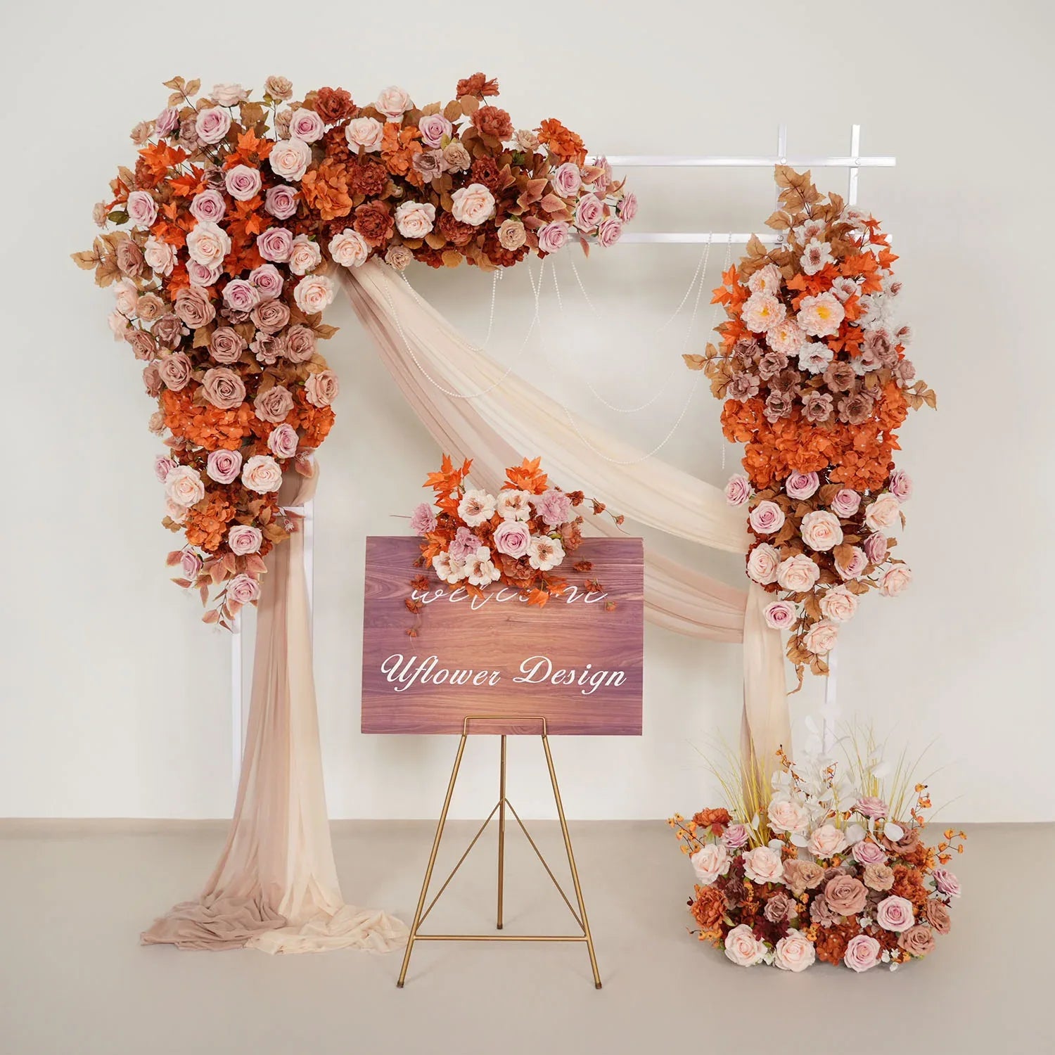 Uflower Artificial Autumn Pink Flower Row Wedding KT Backdrop Decor SET80122 - Uflower