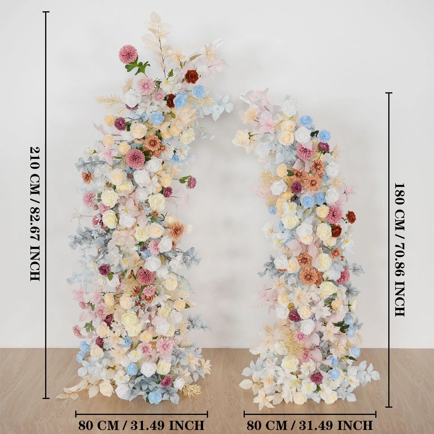 Uflower Pink Blue Champagne Horn Arch Decor Wedding Backdrop Floral Ball Arrangement SET80119 - Uflower