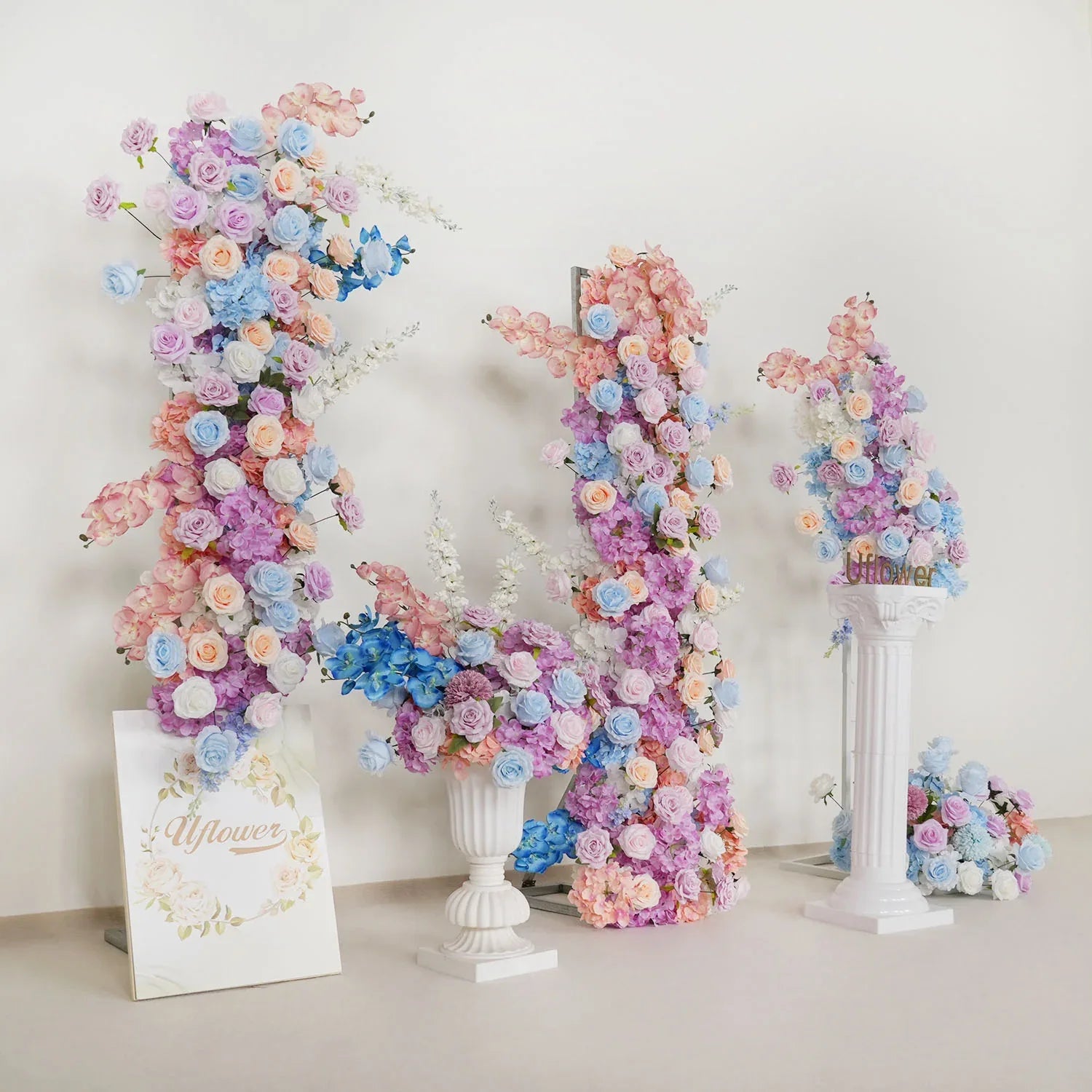 Uflower Artificial Purple Blue Wedding KT Backdrop Flower Row Decor SET80105 - Uflower