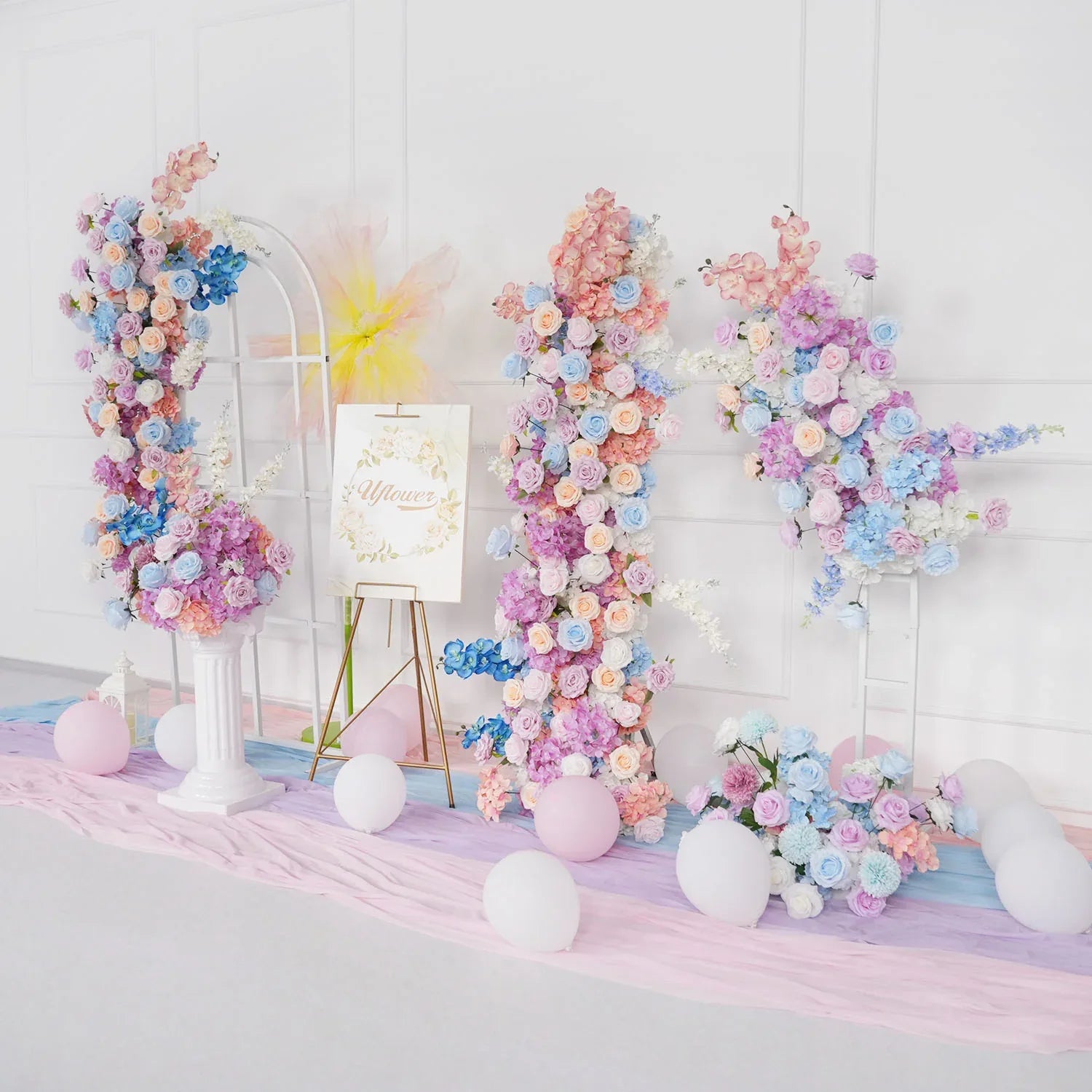 Uflower Purple Blue Rose Wedding Background Arch KT Board Decoration Flower Arrangement SET80105 - Uflower