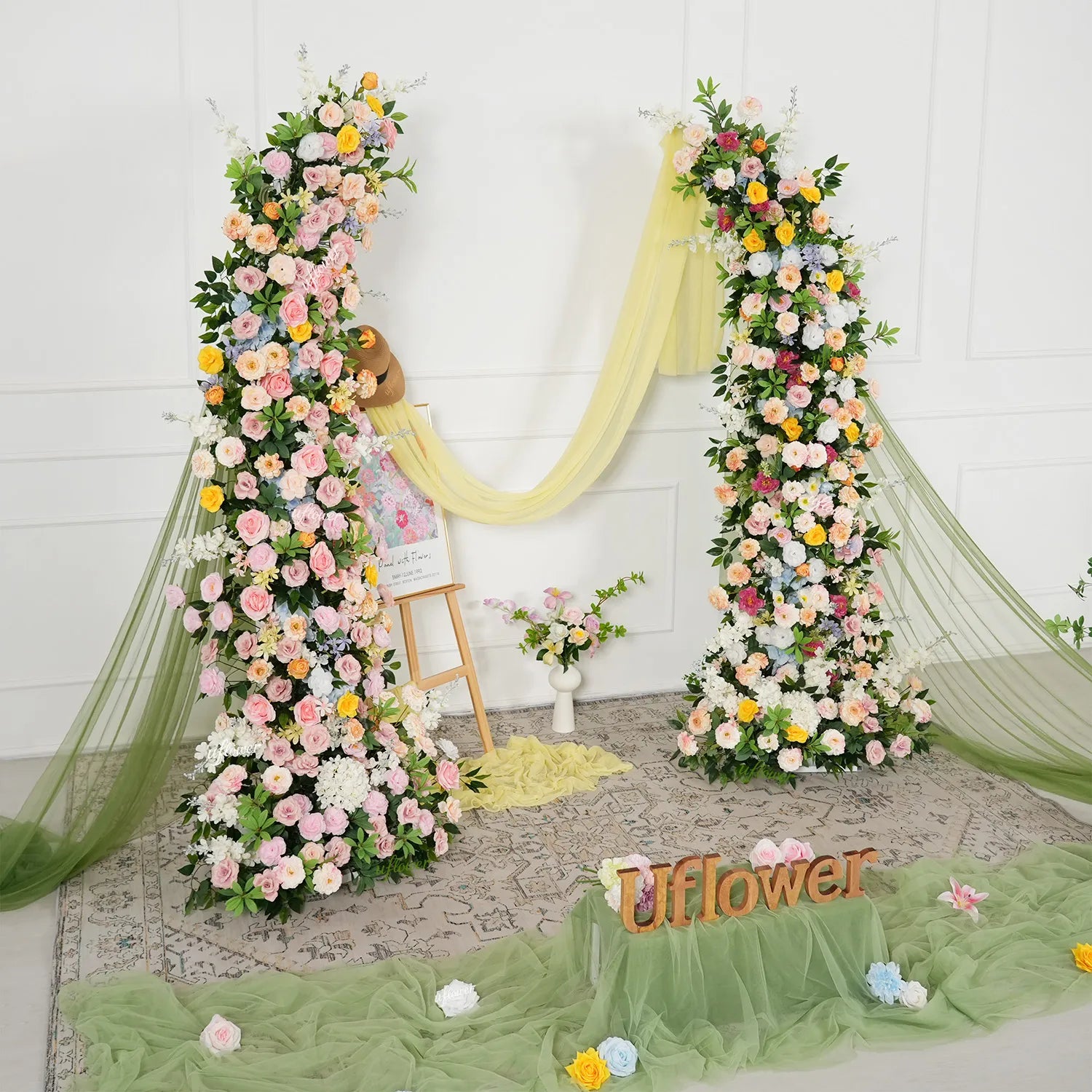 Uflower Colorful Floral Arrangement Horn Arch Wedding Backdrop Props SET80242-01