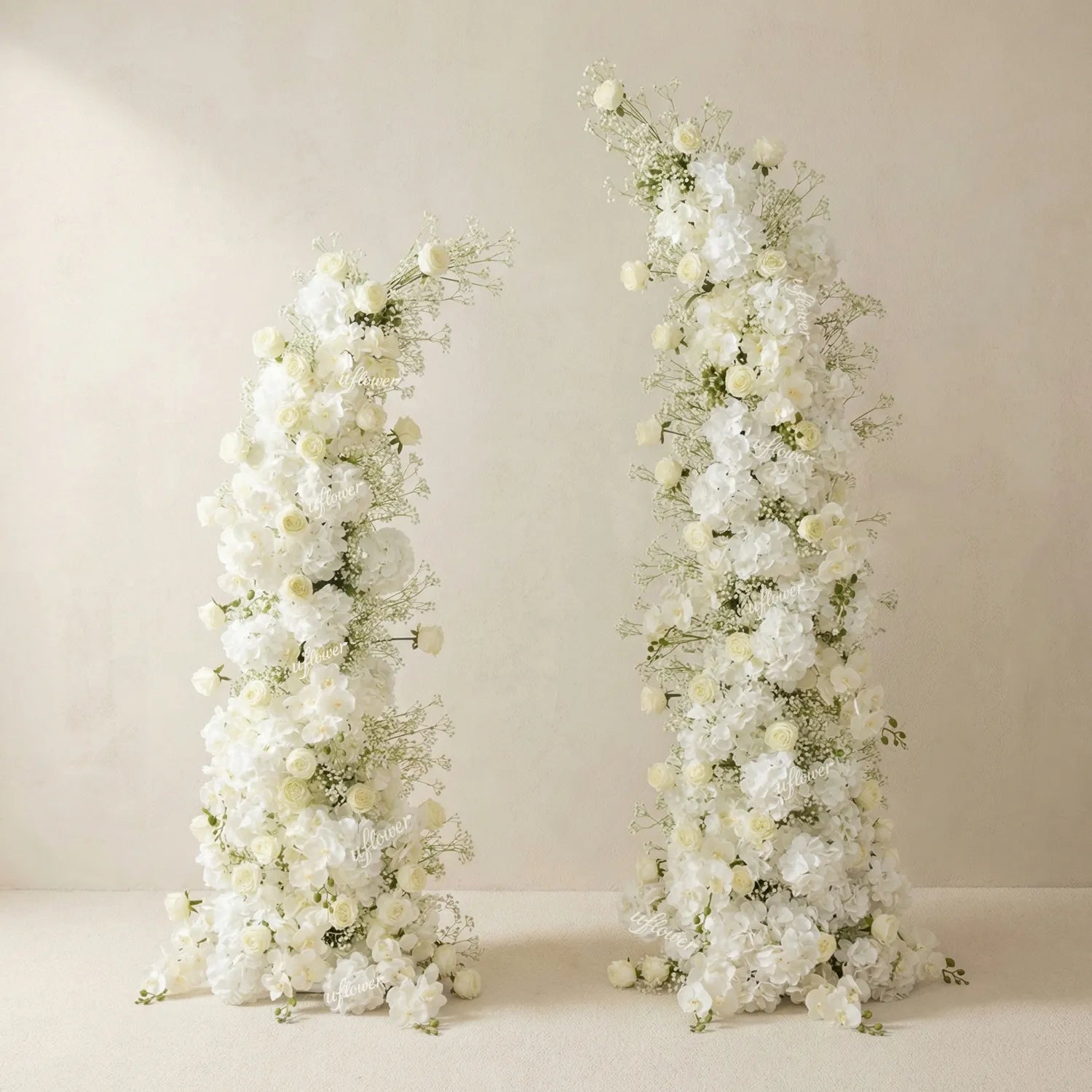 Uflower Baby's Breath White Floral Horn Arch Wedding Party Backdrop Decor SET80231