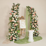 Uflower Pink White Greenery Horn Arch Wedding Backdrop Party Event Decor Props SET80252-01