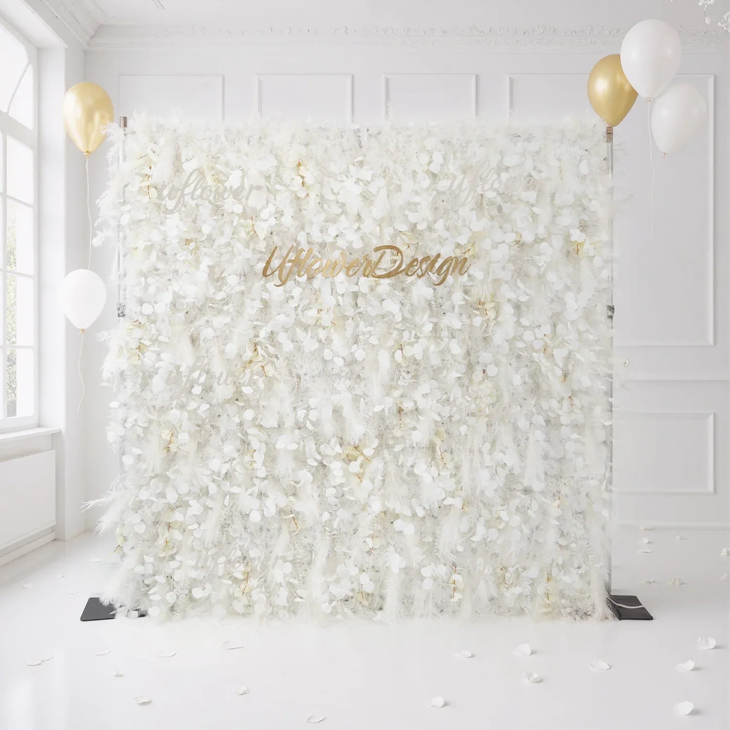 Uflower Artificial Milky White Luxury 5D Feather Flower Wall SET80033 - Uflower