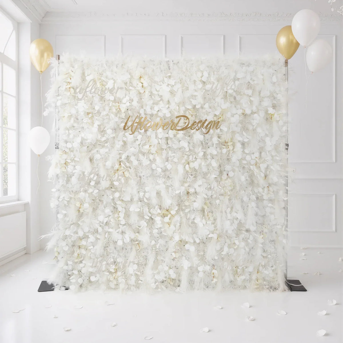 Uflower Artificial Milky White Luxury 5D Feather Flower Wall SET80033 - Uflower