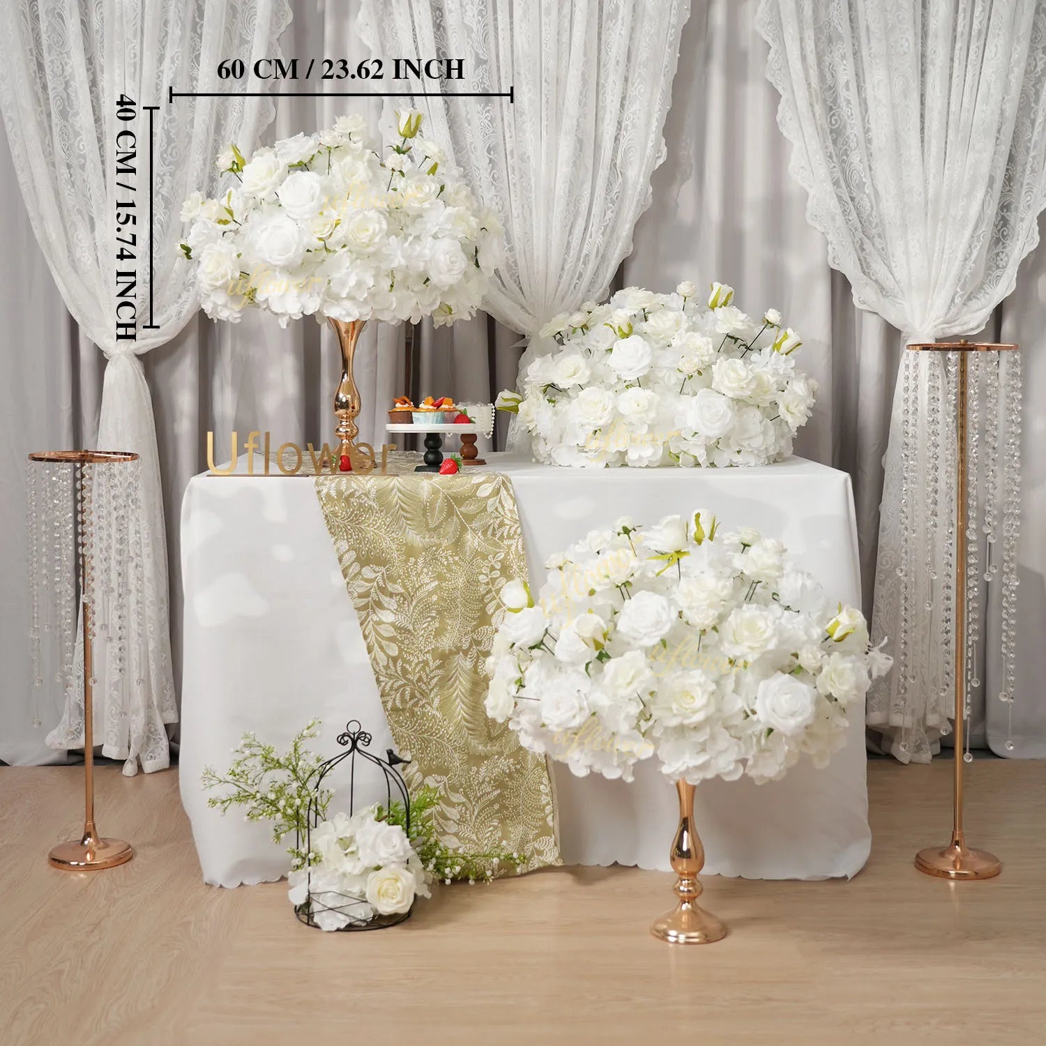 Uflower White Table Centerpiece Floral Ball Wedding Table Decoration MB80093-01