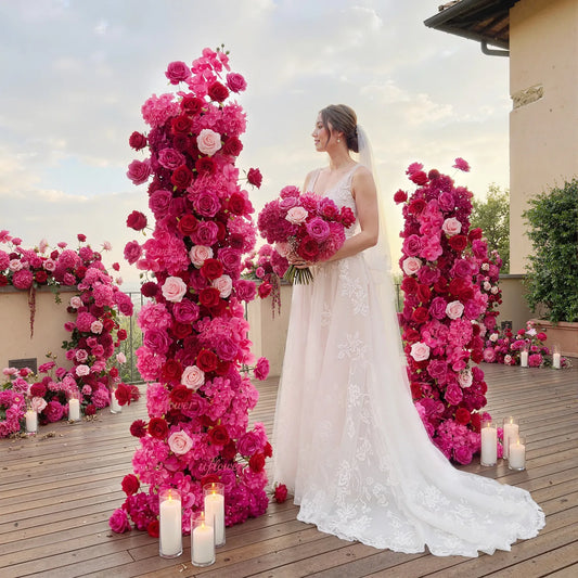 Uflower Artificial Rose-Red Wedding KT Background Decor Flower Row SET80094