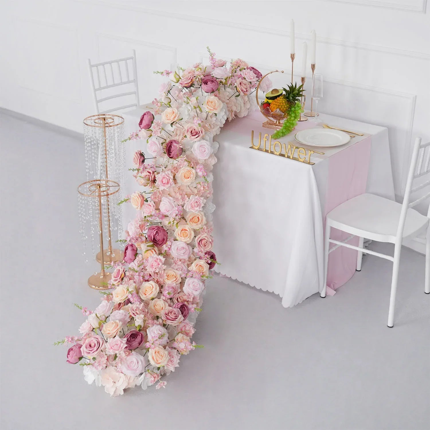 Uflower Pink Rose Sofa Table Runner Floor Flower Arrangement MC80024 - Uflower