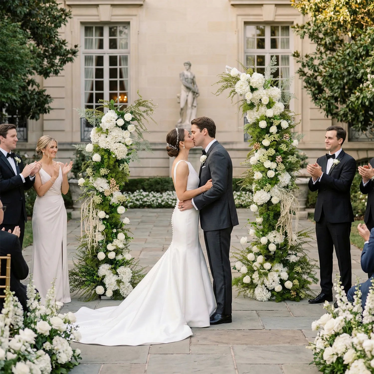 Uflower White Floral Greenery Horn Arch Wedding Party Backdrop Decor SET80220