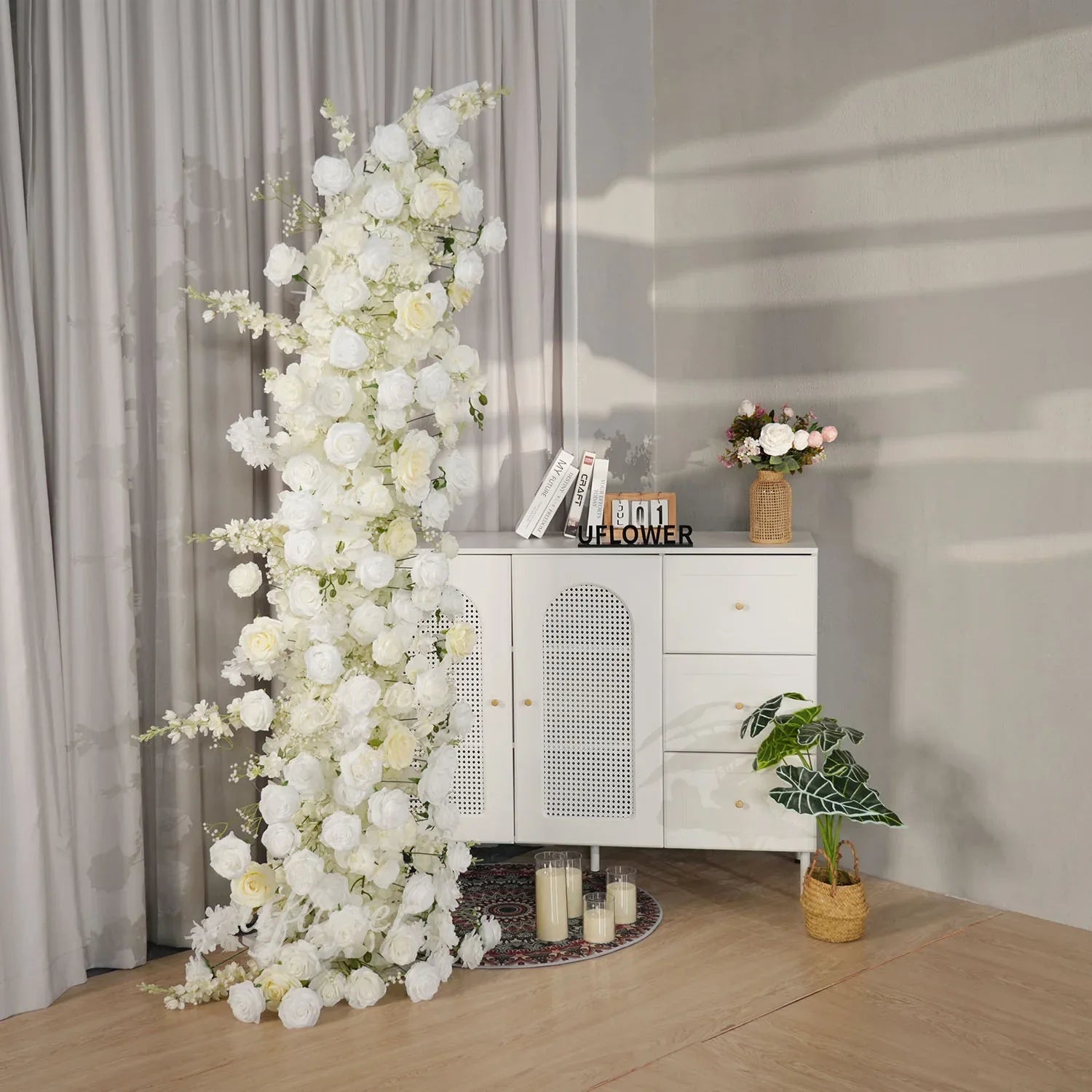 Uflower White Rose Floral Horn Arch Wedding Party Backdrop Decor MC80168-01 - Uflower