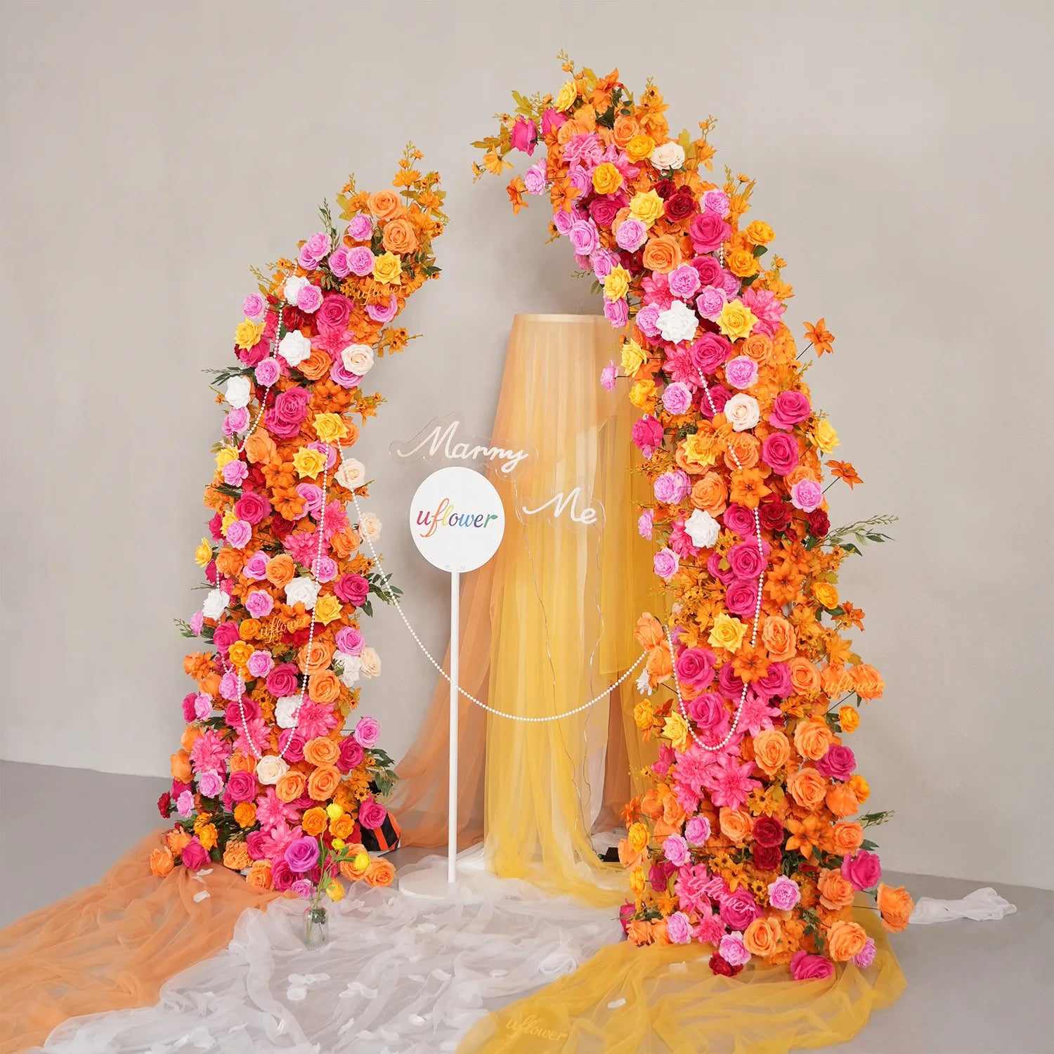 Uflower Orange-Rose Horn Arch Wedding Backdrop Party Event Decor Props SET80235