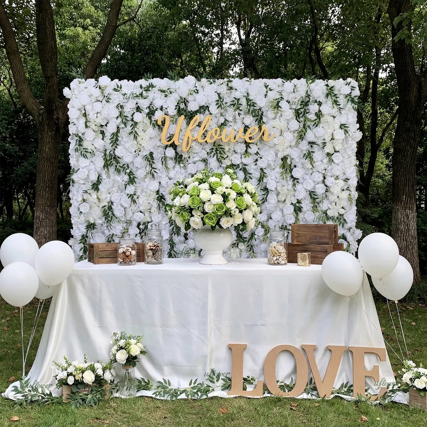 Uflower Artificial White Rose 5D Wedding Flower Wall SET80095