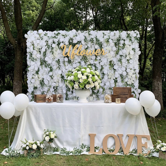 Uflower Artificial White Rose 5D Wedding Flower Wall SET80095