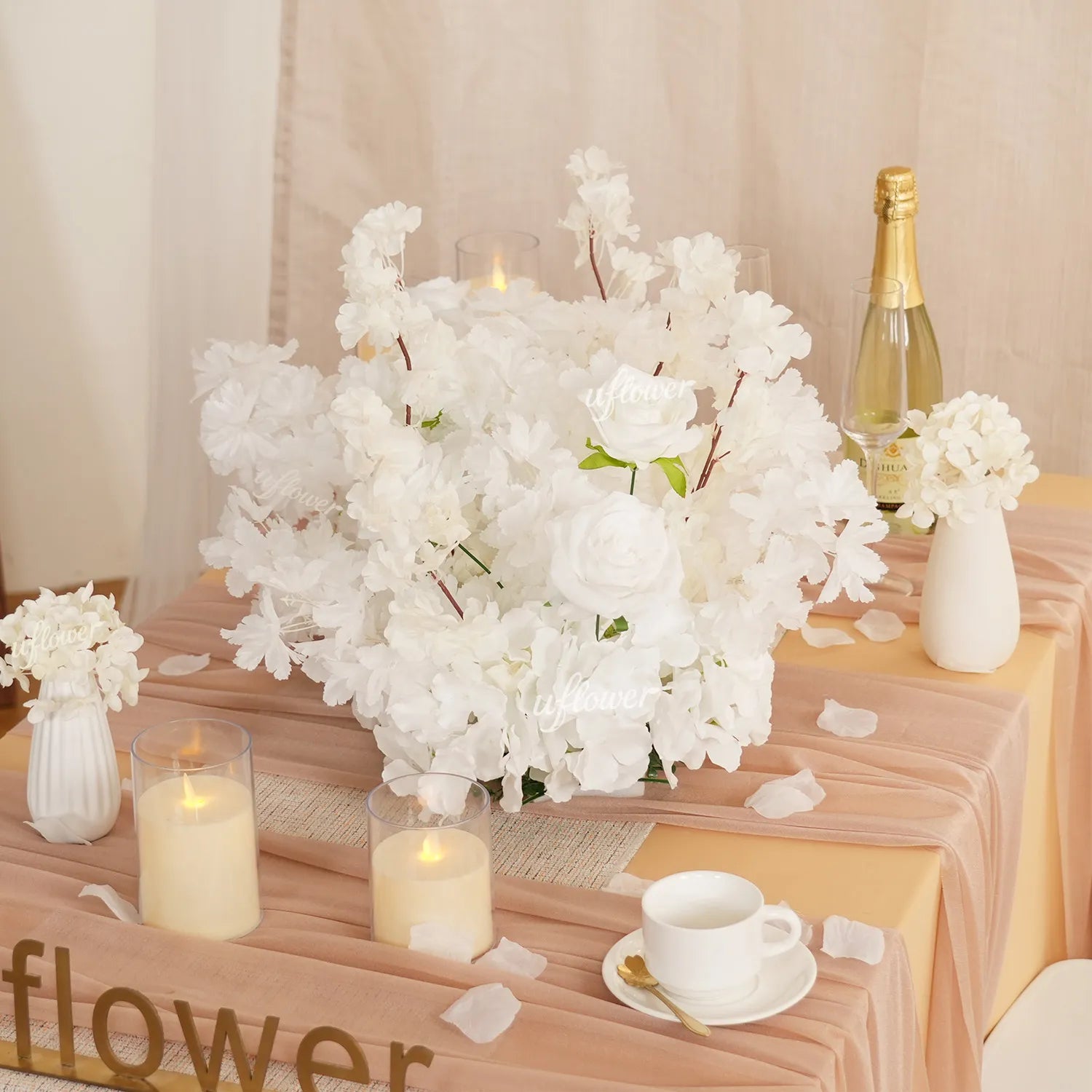 Uflower Artificial White Cherry Blossom Flower Row Wedding Decoration MC80205-01