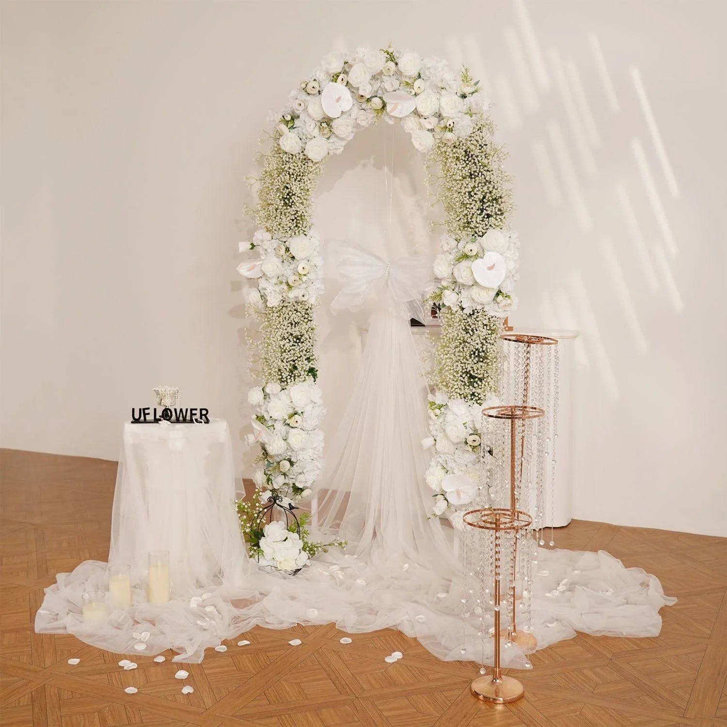 Uflower White Baby's Breath Flower Row Wedding KT Backdrop Decor SET80170 - Uflower