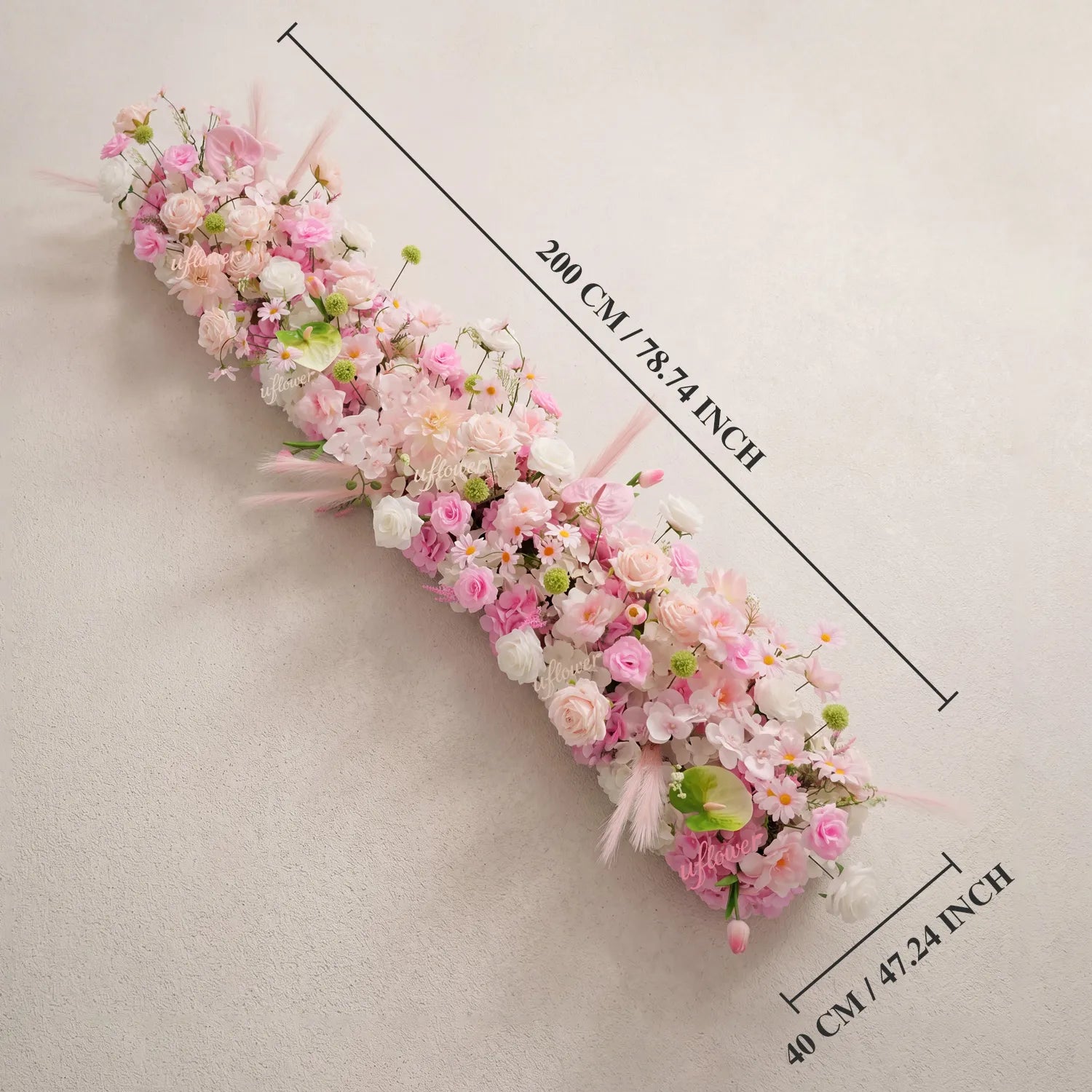 Uflower Light Pink Floral Row Wedding & Party Table Runner Decor MC80311-01