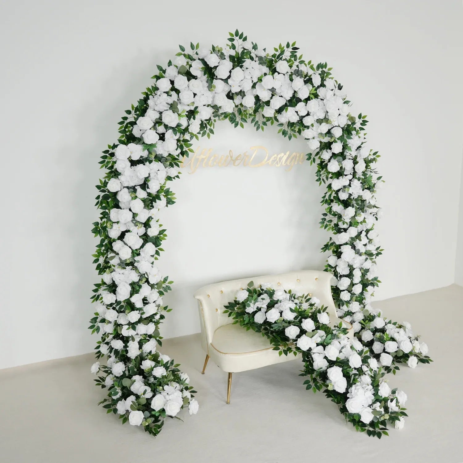 Uflower Green White Rose Willow Leaves Wedding Background Arch Decoration Flower Arrangement SET80086 - Uflower