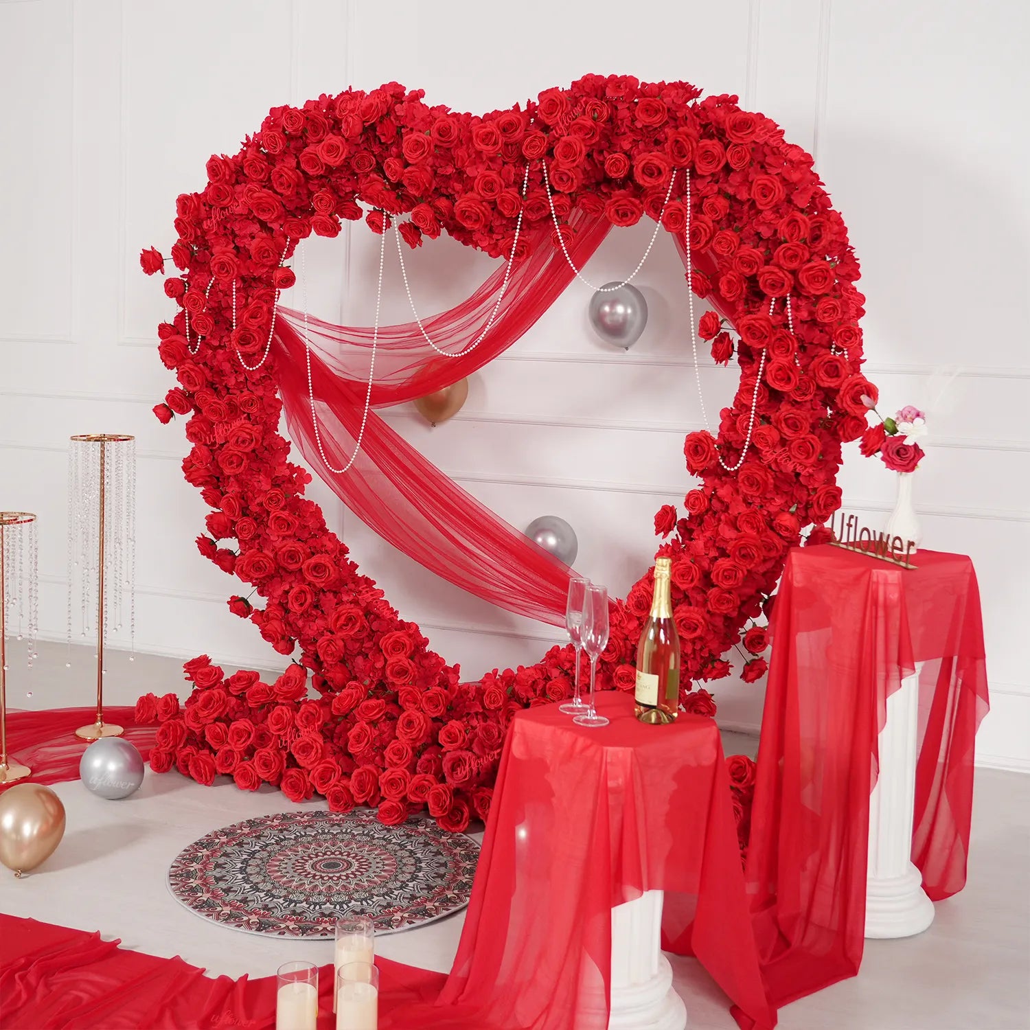 Uflower Red Rose Wedding Arch Heart Arch Decor SET80237