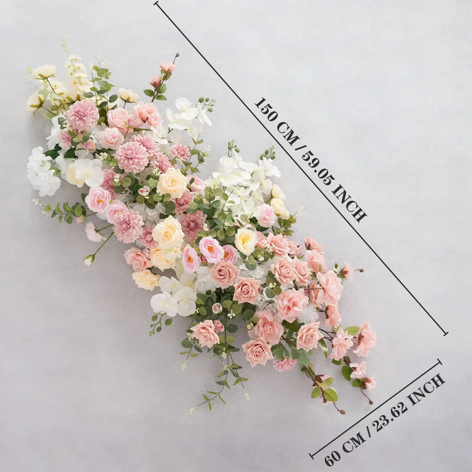 Uflower Artificial Pink Rose Green Leaf Flower Row Wedding KT Backdrop Decor MC80121-01 - Uflower