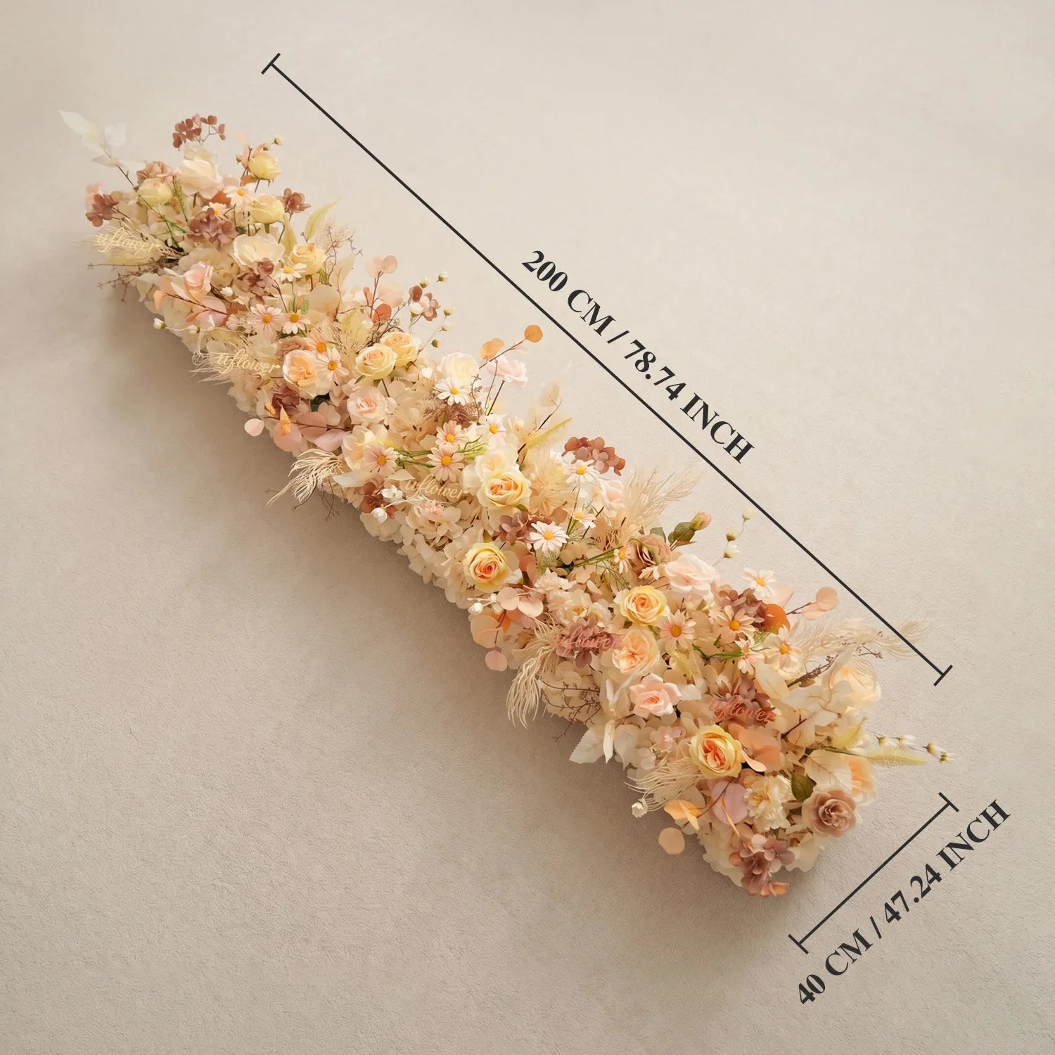 Uflower Champagne Floral Row Wedding & Party Table Runner Decor MC80313-01