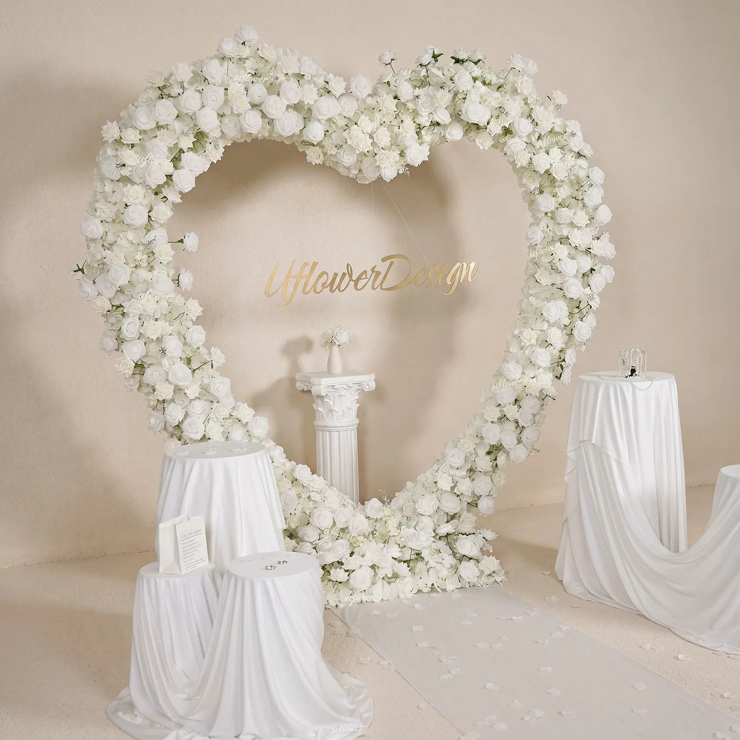 Uflower Artificial White Rose Heart Arch Wedding Decor SET80247-02