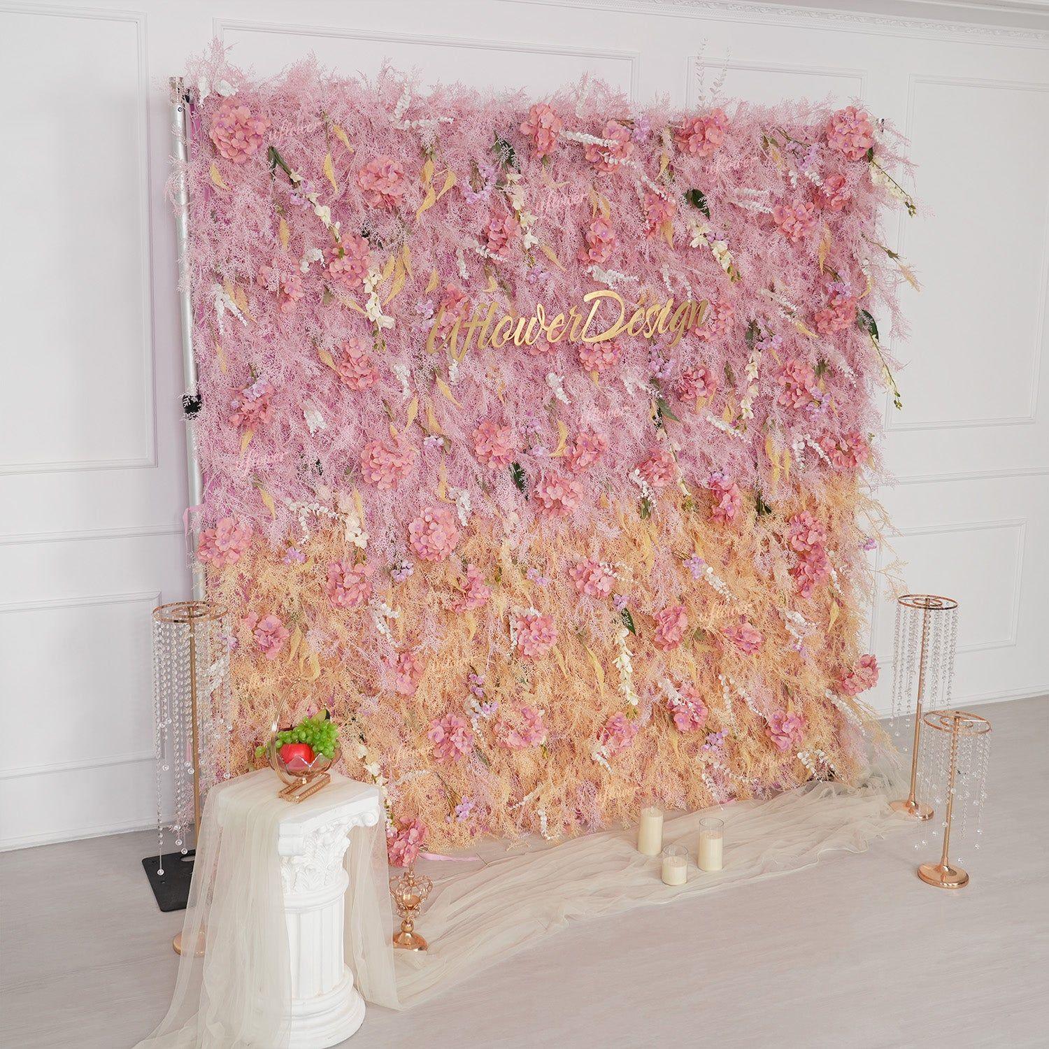 Uflower Flower Wall Champagne Pink Frost Floral Backdrop Wedding Party Proposal Decor SET80215 - Uflower