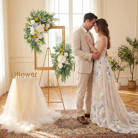 Uflower Rose Green White Flower Willow Leaf Wedding Welcome Flower Floral Decor SET80076 - Uflower
