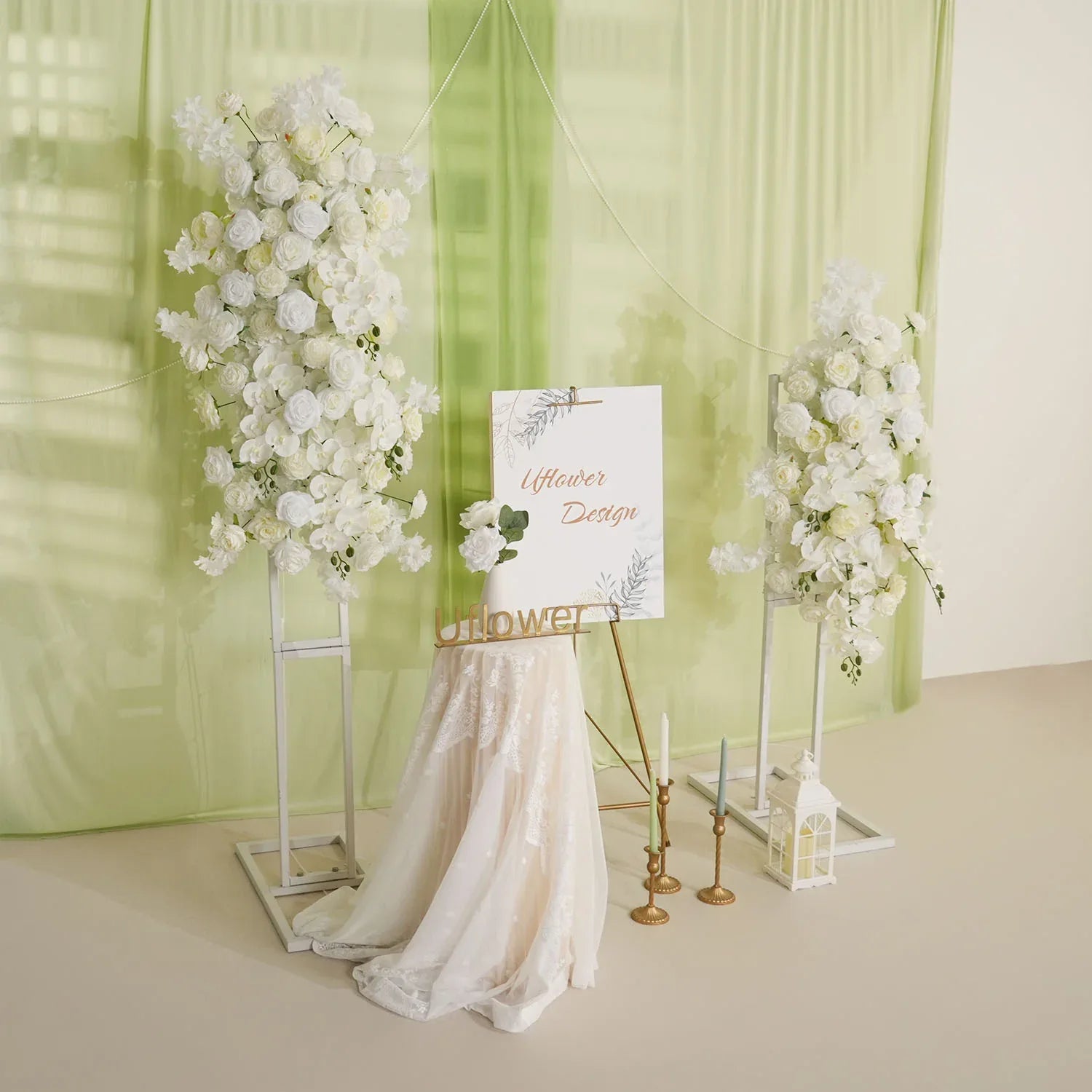 Uflower Artificial White Rose Flower Row Wedding KT Backdrop Decor SET80129 - Uflower