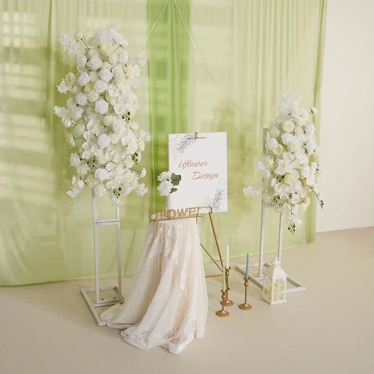 Uflower Artificial White Rose Flower Row Wedding KT Backdrop Decor SET80129 - Uflower