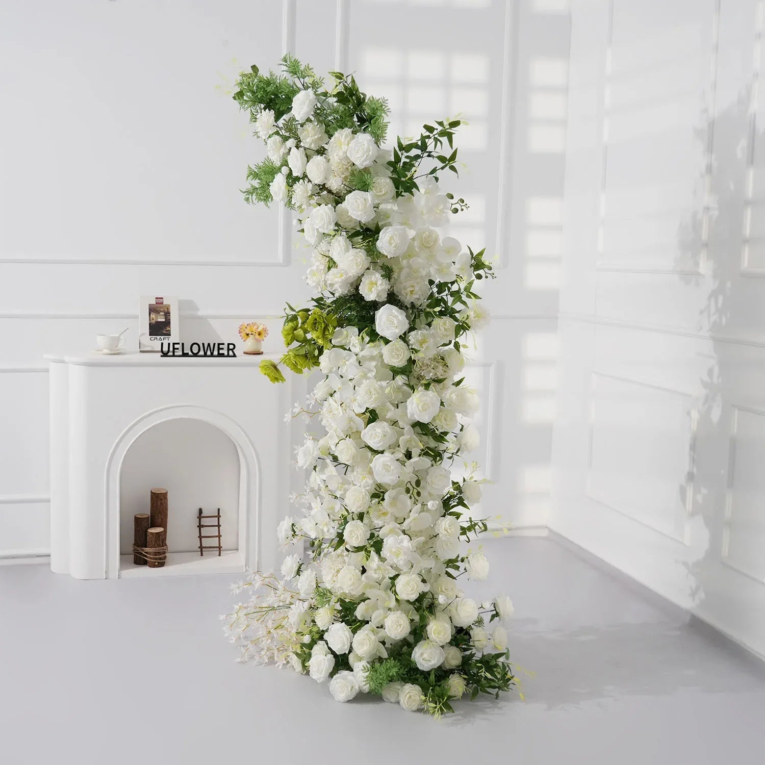 Uflower White Rose Green Leaf Floral Horn Arch Wedding Party Backdrop Decor MC80160-01 - Uflower