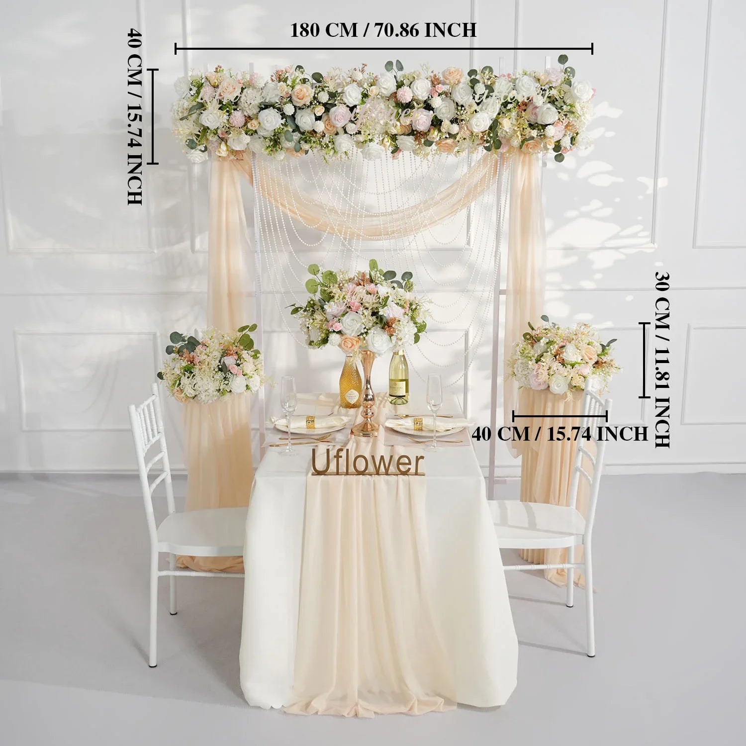 Artificial Champagne Pink White Rose Flower Arrangement Wedding Backdrop Decor Props SET80145 - Uflower