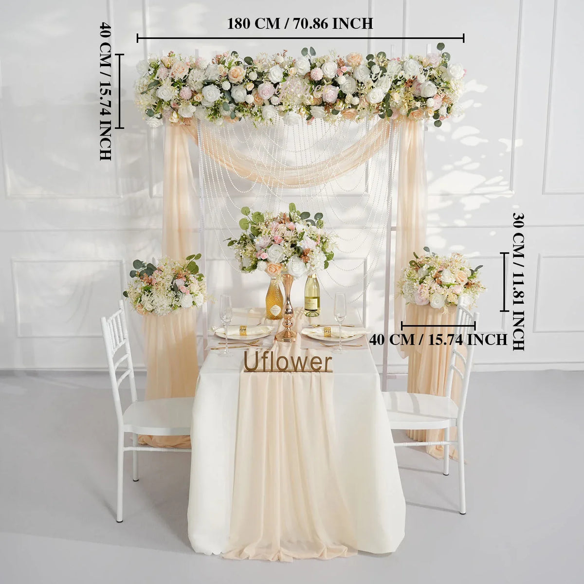 Artificial Champagne Pink White Rose Flower Arrangement Wedding Backdrop Decor Props SET80145 - Uflower