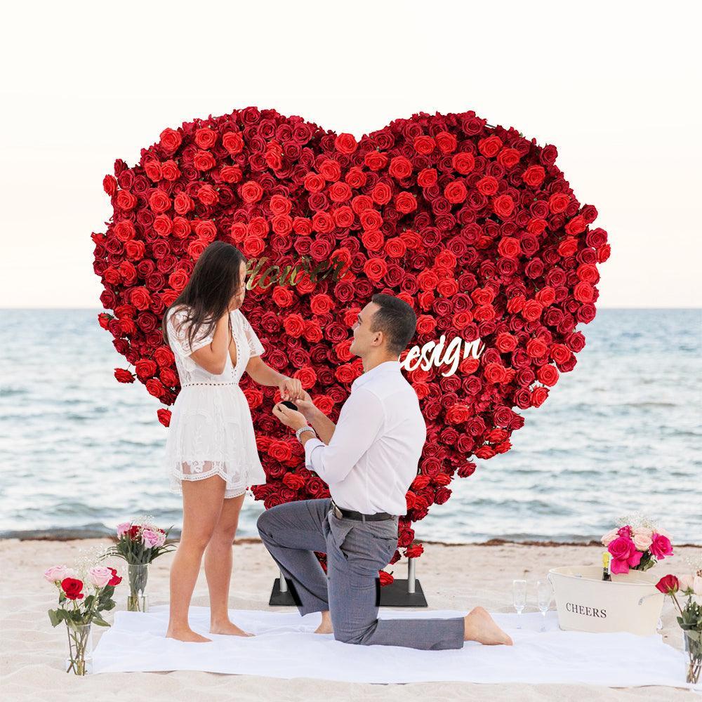 Uflower 2*2m Red Rose Heart Shaped Flower Wall Wedding Background MA80001 - Uflower