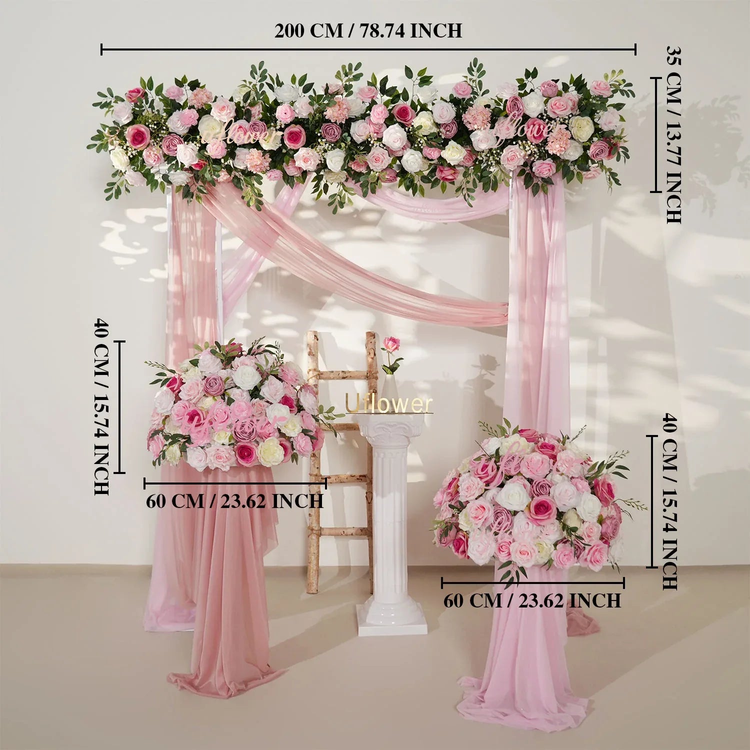 Artificial Pink Rose Flower Arrangement Wedding Backdrop Decor Props SET80142 - Uflower