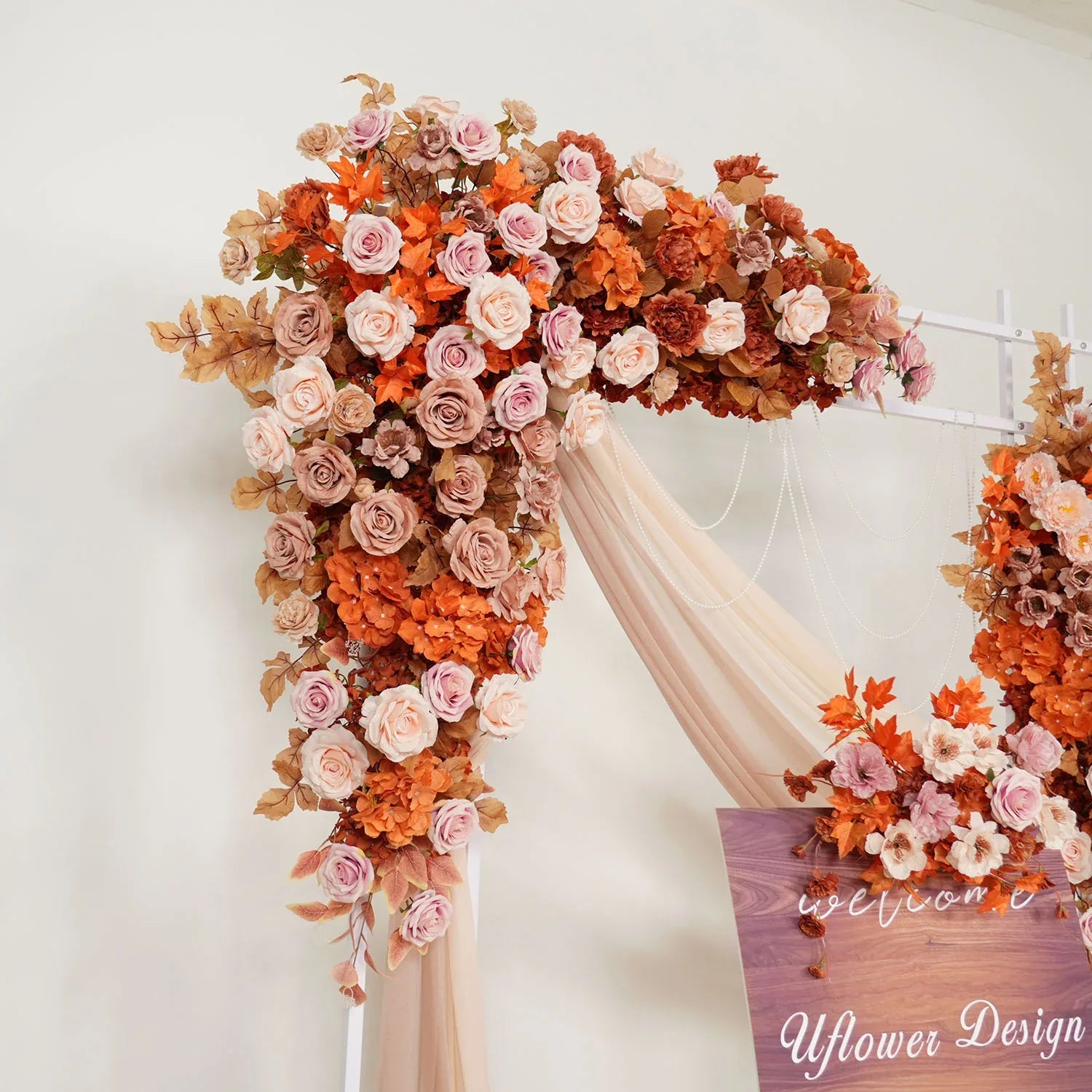 Uflower Artificial Autumn Pink Flower Row Wedding KT Backdrop Decor SET80122 - Uflower