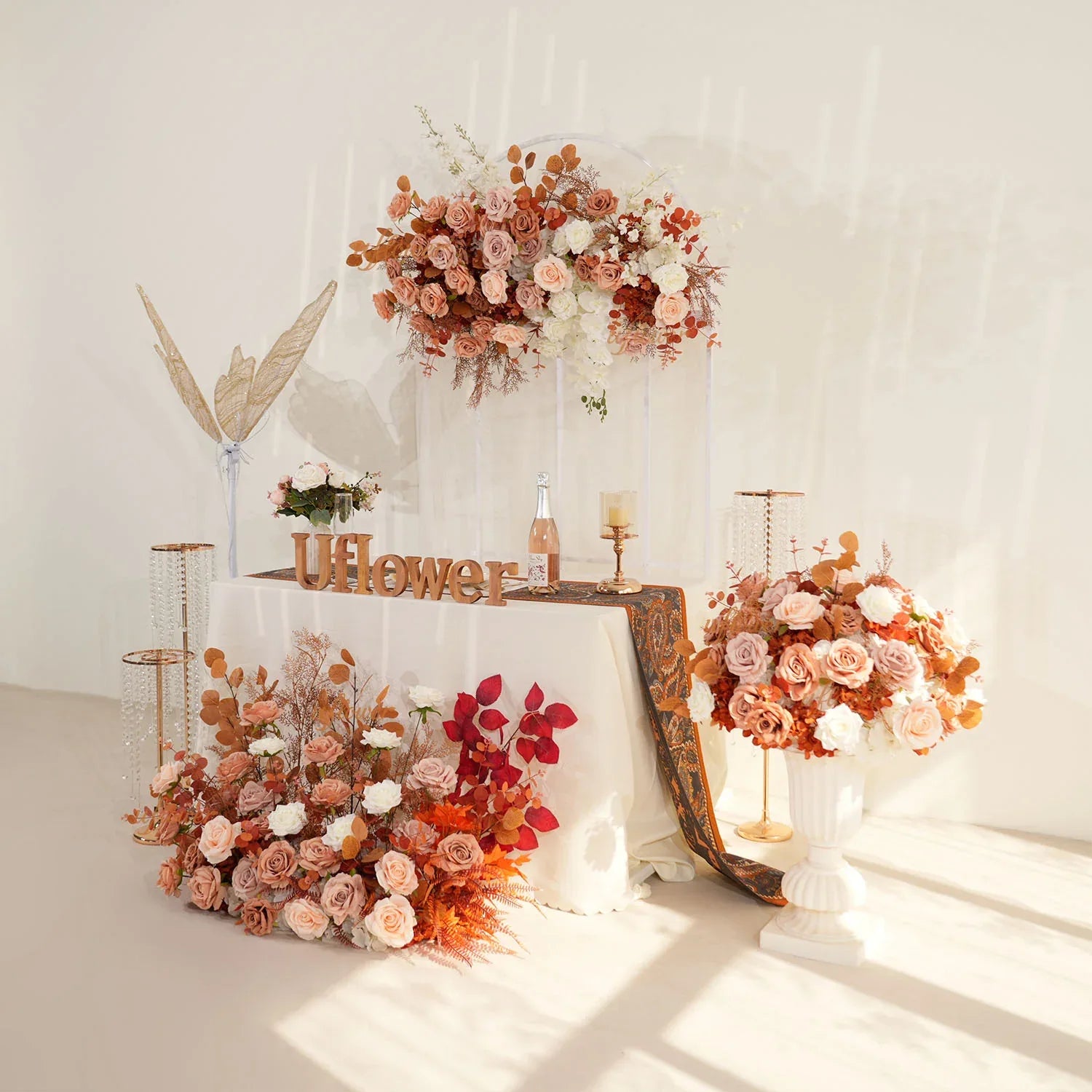 Uflower Coffee Fall Rose Hang Flower Floor Floral Wedding Party Event Props SET80154 - Uflower