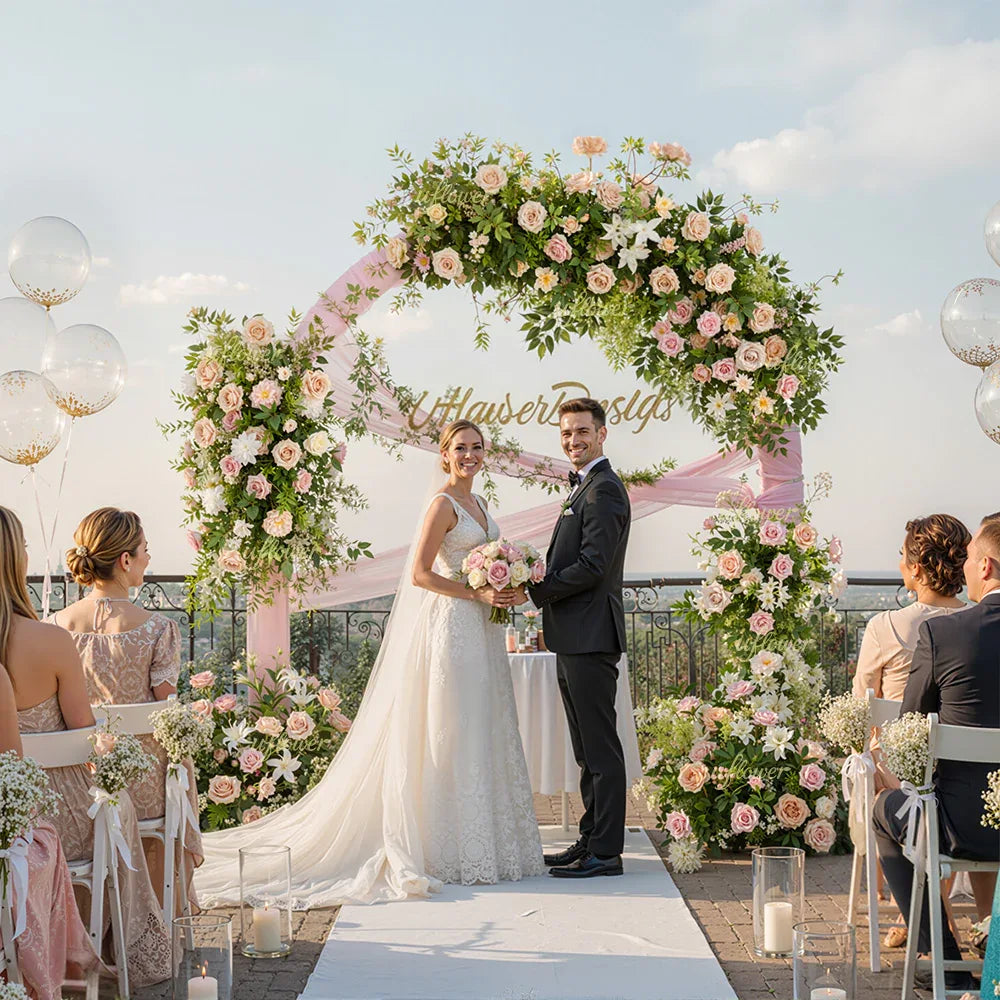 Uflower Pink Rose Green Leaf Hang Flower Floor Floral Wedding Party Event Props SET80148 - Uflower