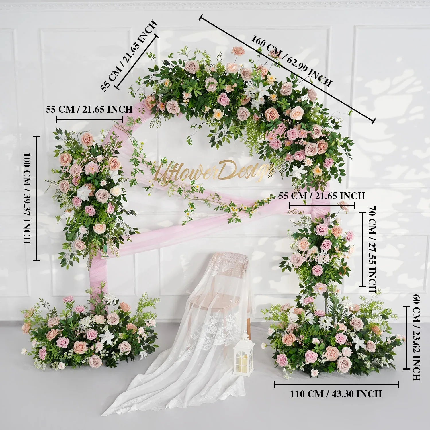 Uflower Pink Rose Green Leaf Hang Flower Floor Floral Wedding Party Event Props SET80148 - Uflower