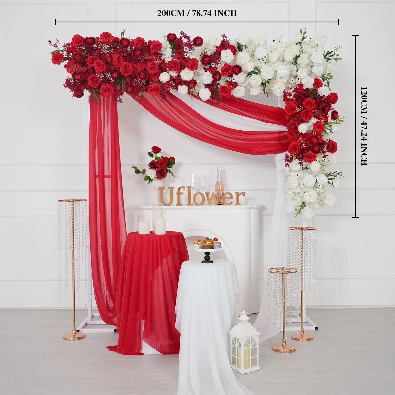 Uflower Artificial Red White Rose Flower Row Wedding KT Backdrop Decor SET80196 - Uflower